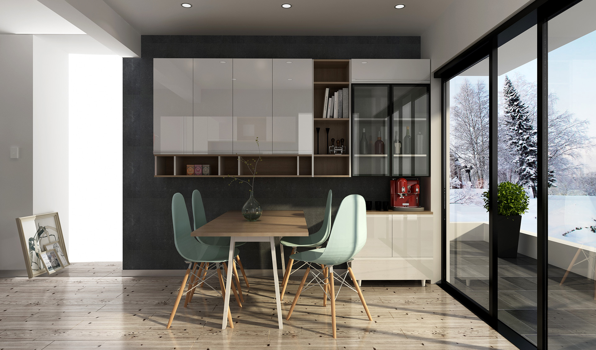 全鋁餐邊柜-01（風格：現代；顏色：橡木暖白）